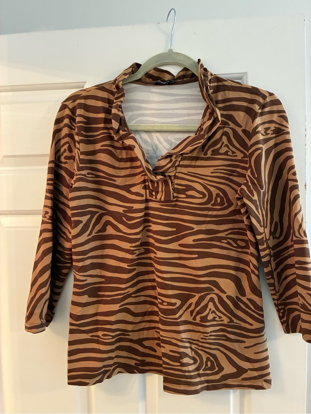 Brown Zebra Print V-Neck Top